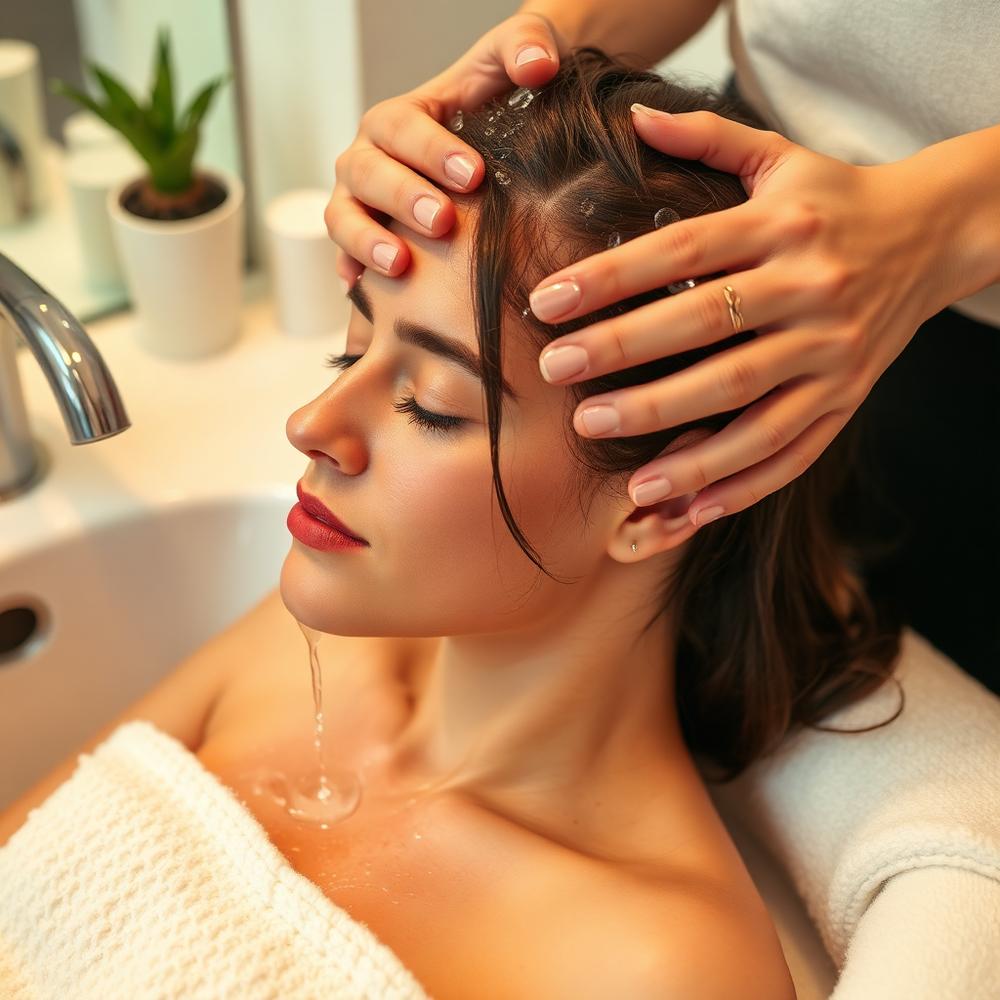 Scalp massage during an oil treatment at Lee Ren II